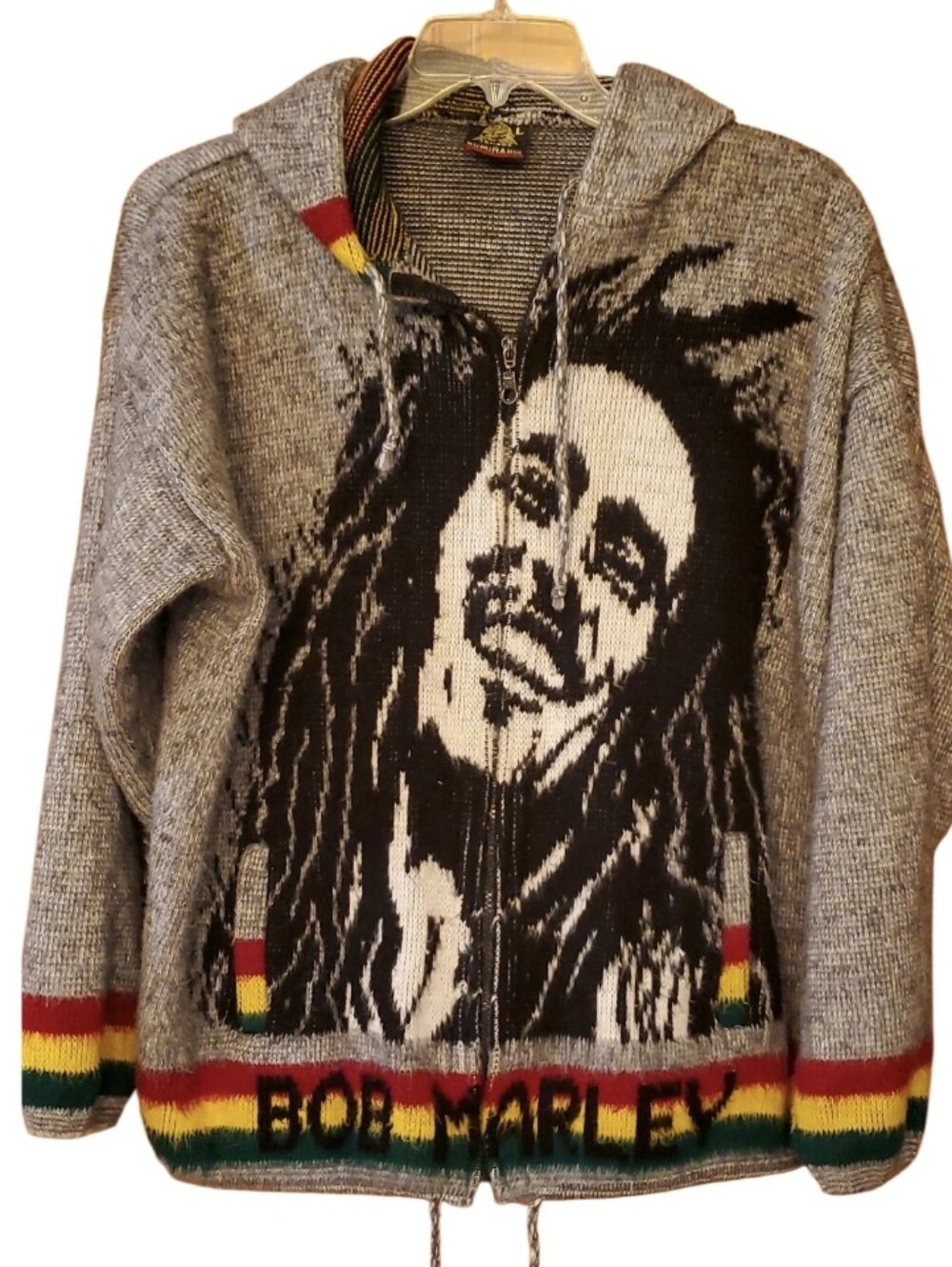 Vintage 90s Tejidos Rumiñahui Bob Marley Knit Hoodie Sweater Jacket - Size L